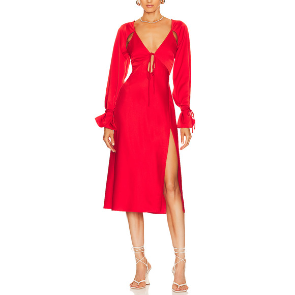 L'Academie 'Connor' Red Satin Midi Dress Size M - Picture 1 of 5